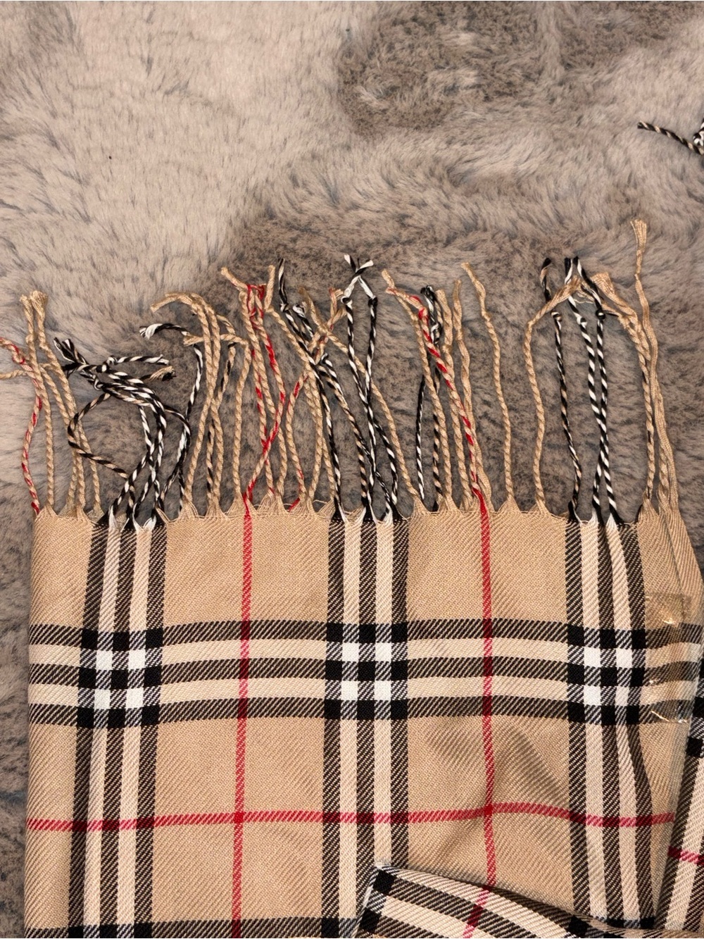 Classic Tan Plaid Fringe Scarf - Picture 2 of 4